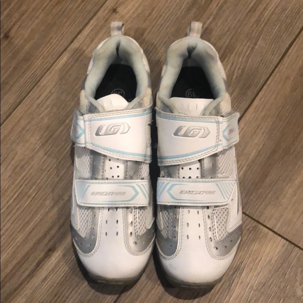 Women's White and Gray Cycling Shoes